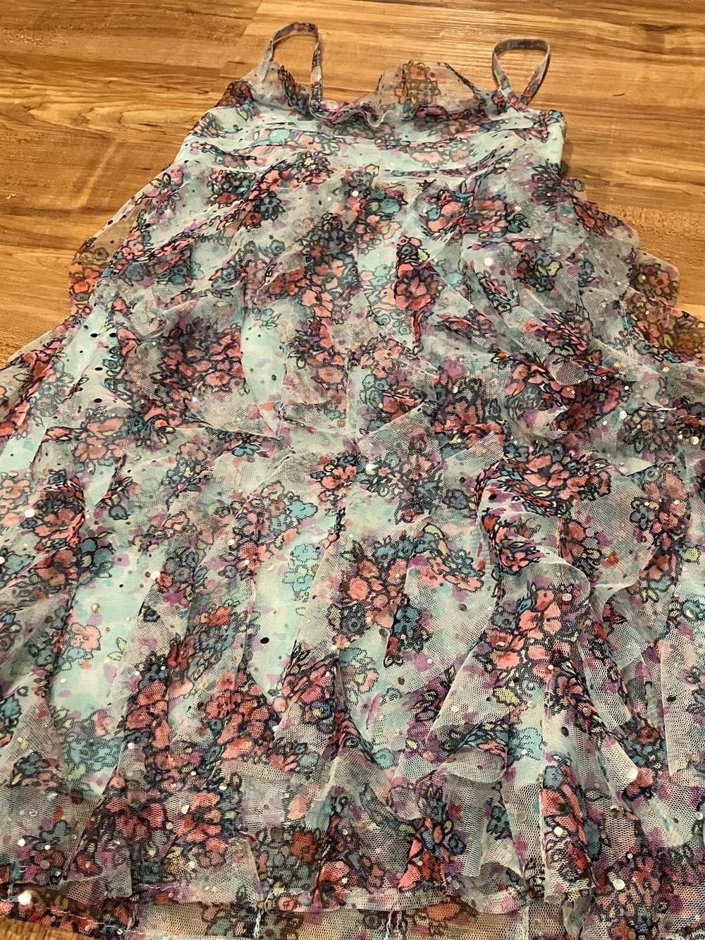 🌟 Size 6 GUC.Justice Ruffle Dress sparkle with Pink and Turquoise - Picture 2 of 6